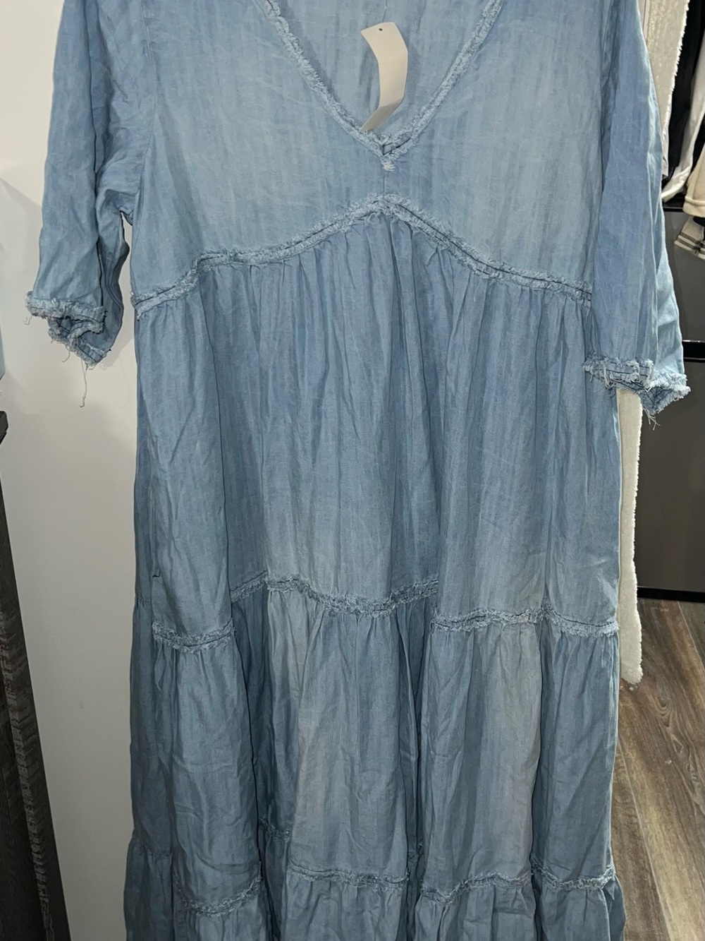 Light Blue Tiered V-Neck Midi Dress